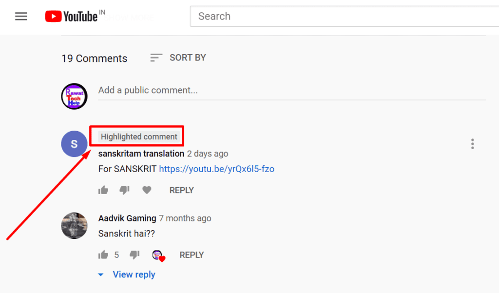 How Youtube highlighted comment looks like